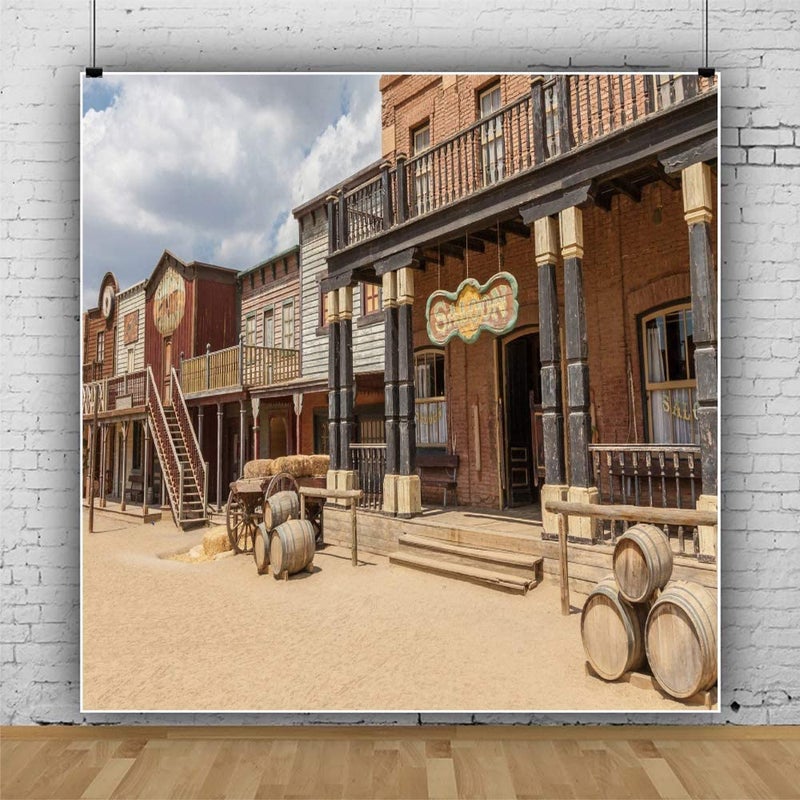 Laeacco 8x8ft Old Cowboy Town Saloon Wild West Backdrop Central Arizona USA Vintage Saloon Photography Backdrop Western Themed Party Decoration Boy Birthday Party Background Children Adults Portraits - Image 2